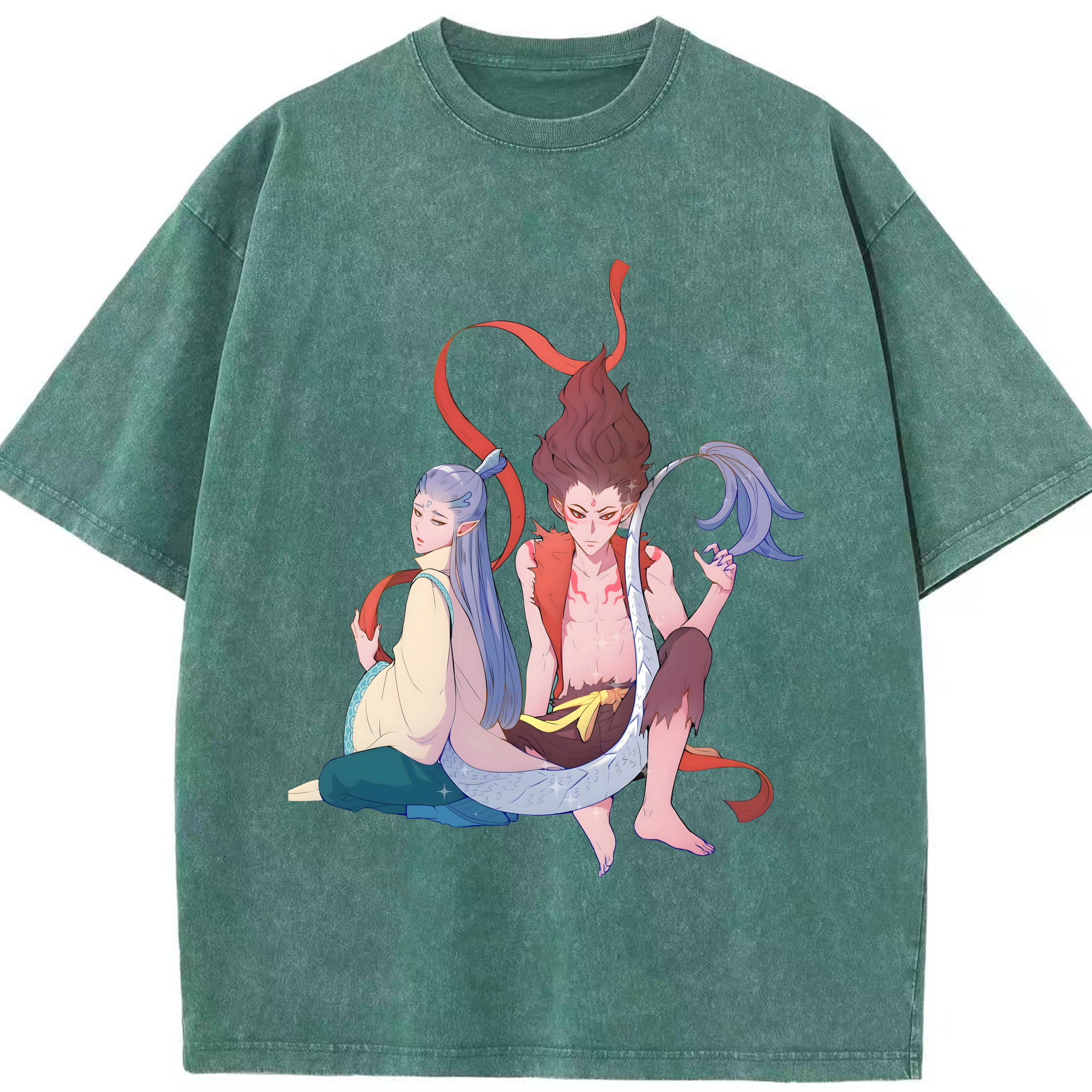 （画像用） Ne Zha 2 ナタ 魔童の大暴れ 綿100% ヴィンテージ風 半袖Tシャツ（フロントプリント）